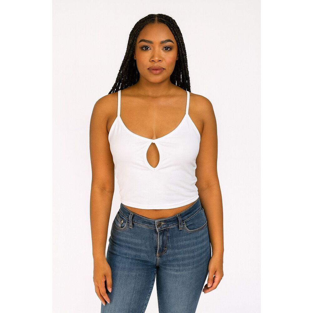 Kaly Chic Solid White Sleeveless adjustable spaghetti strap crop top cotton M